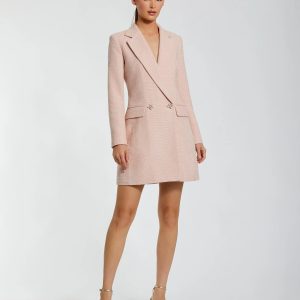 Pink Boucle Long Sleeve Blazer Mini Dress