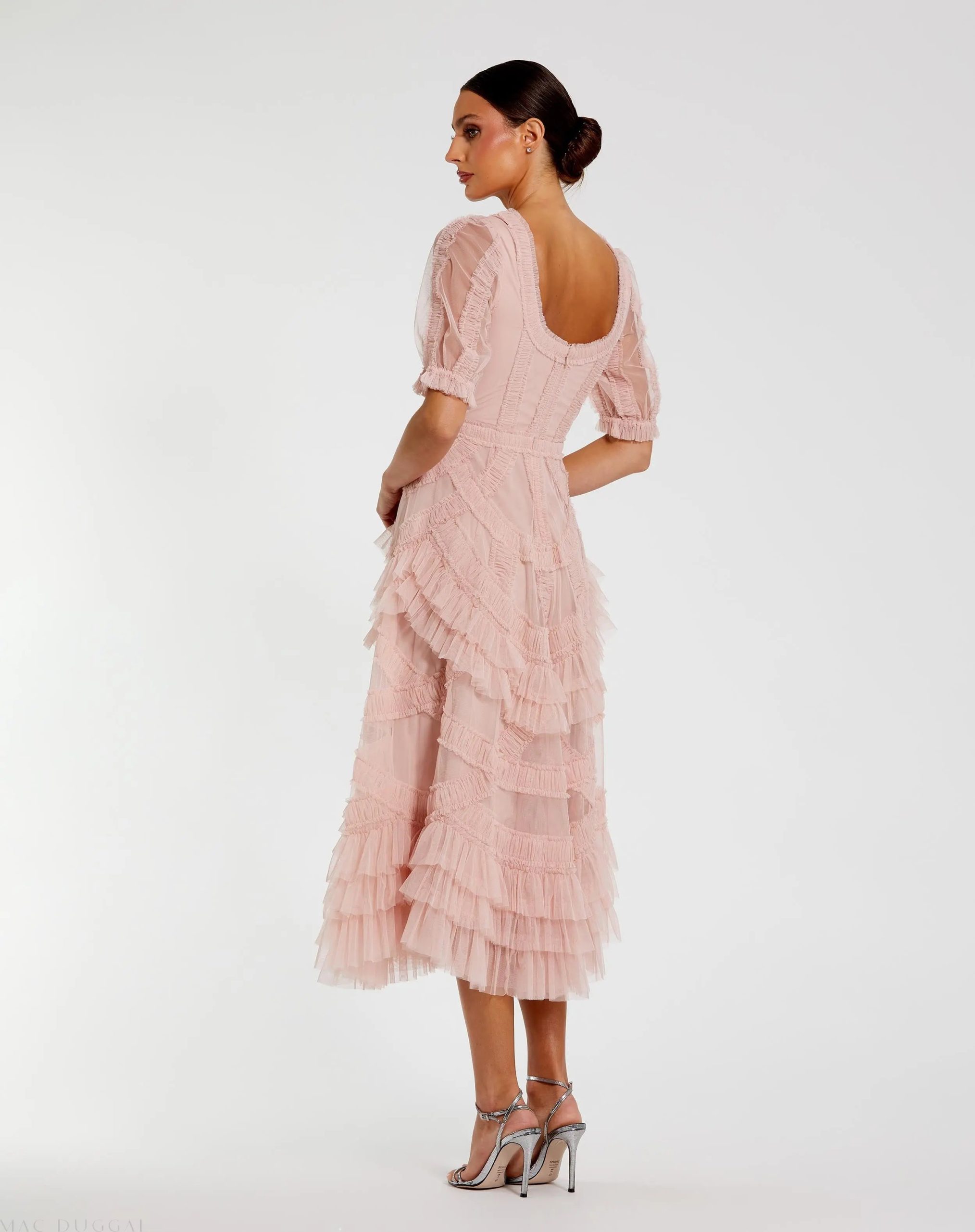 Pink Short Sleeve Micro Ruffle Midi Dress - Image 3