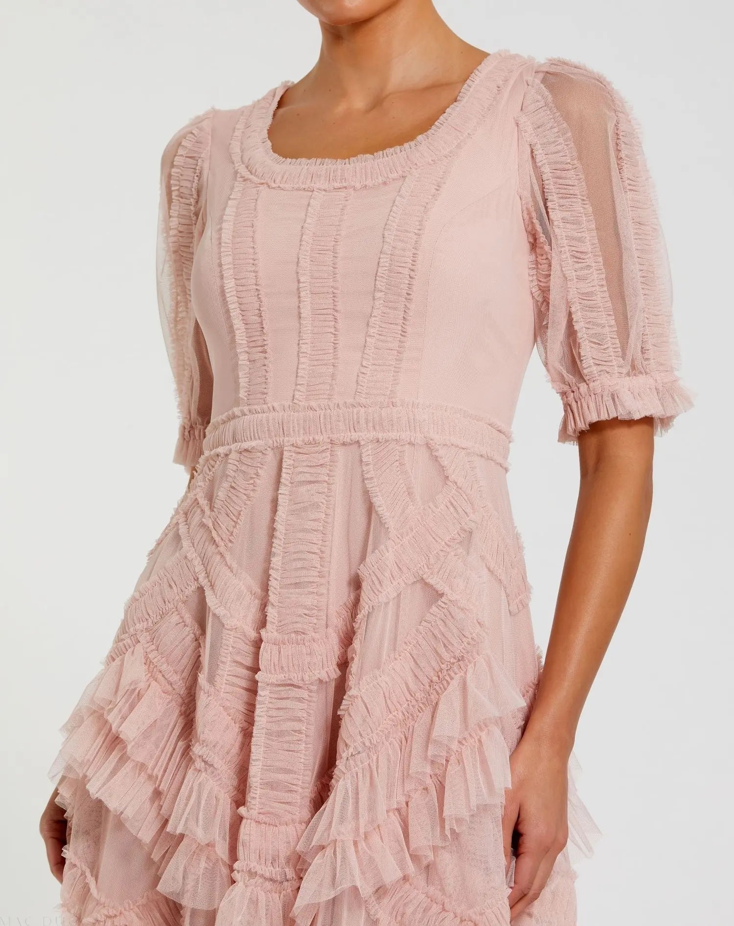 Pink Short Sleeve Micro Ruffle Midi Dress - Image 2
