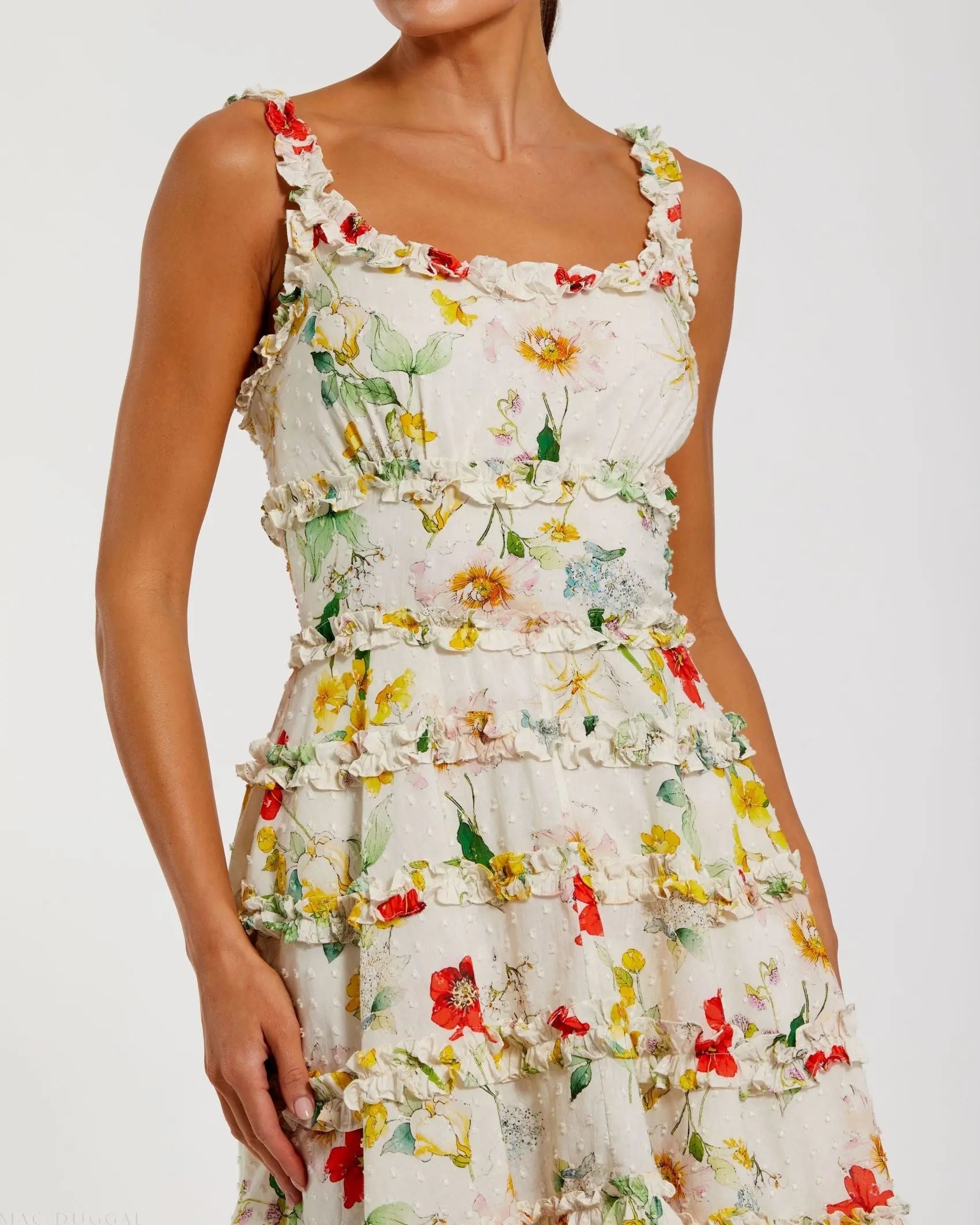 Ivory Floral Square Neck Ruffle Mini Dress - Image 2