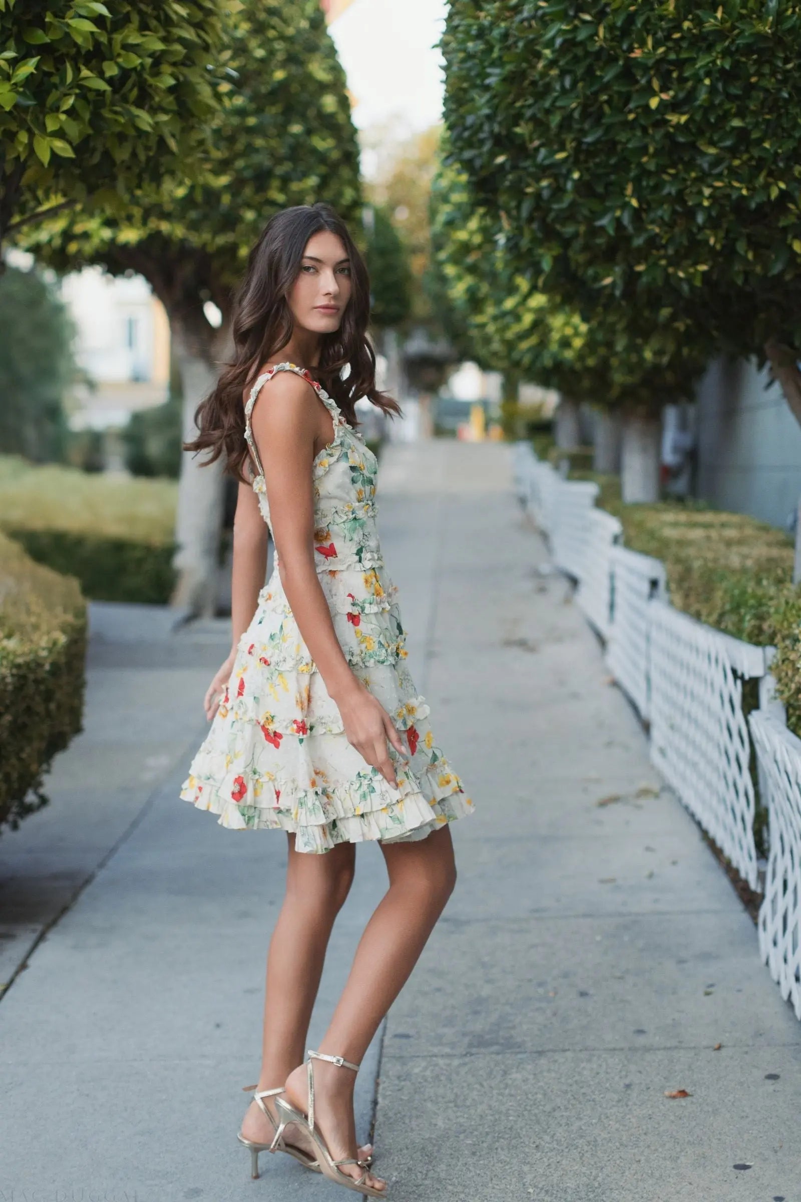 Ivory Floral Square Neck Ruffle Mini Dress - Image 6