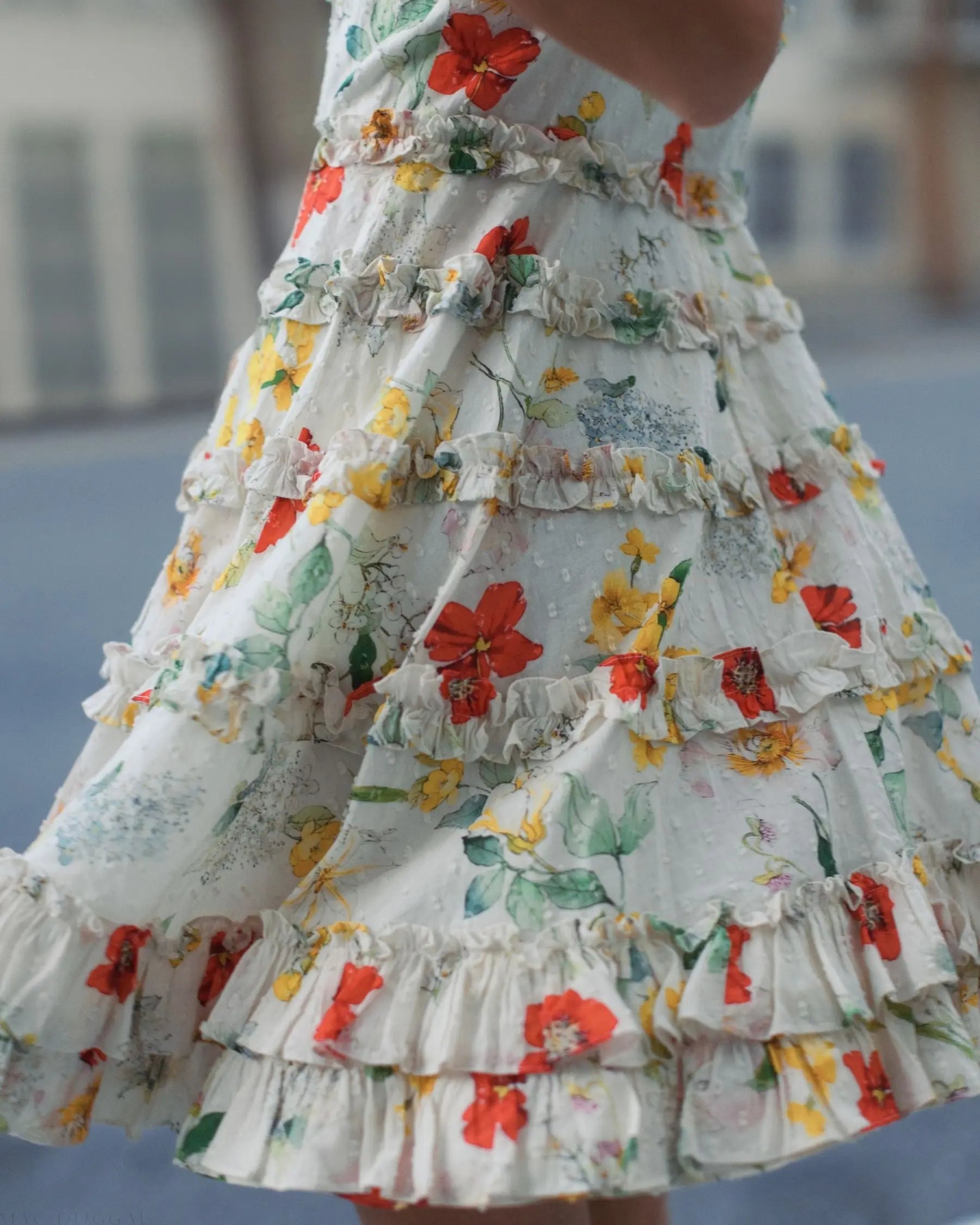Ivory Floral Square Neck Ruffle Mini Dress - Image 5