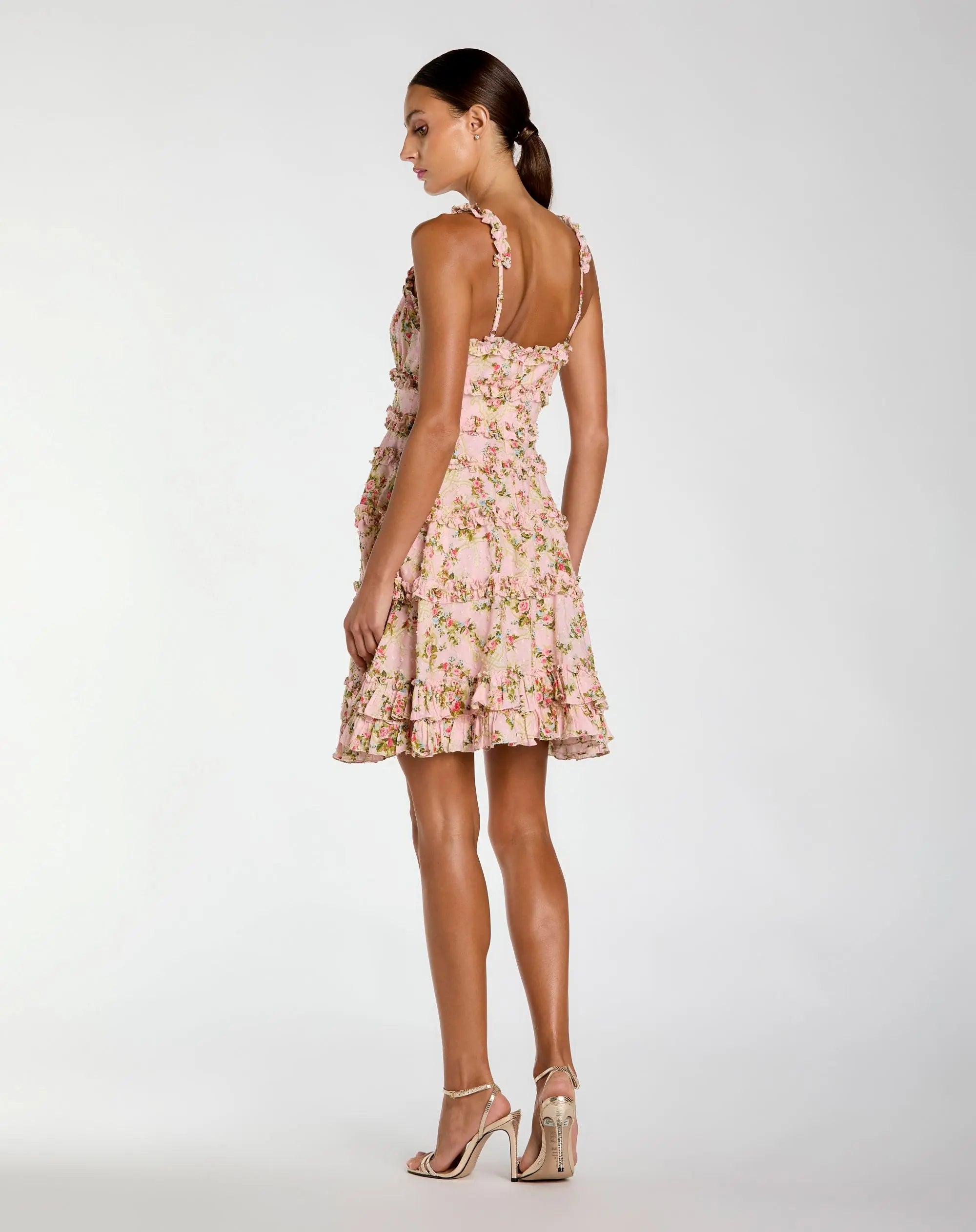 Pink Floral Square Neck Ruffled Cotton Mini Dress - Image 3