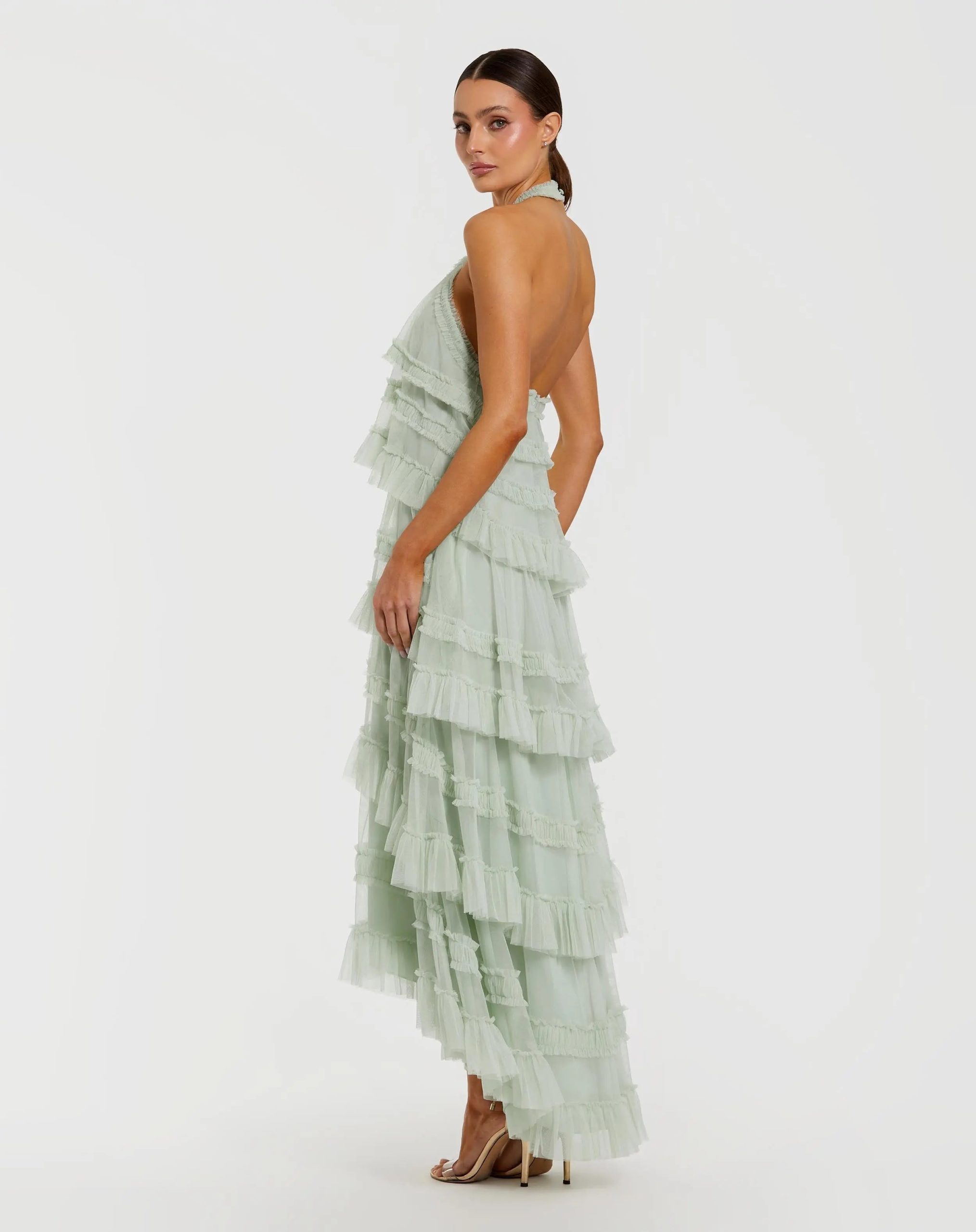 Green Tiered Ruffle Halter Neck Midi Dress - Image 2