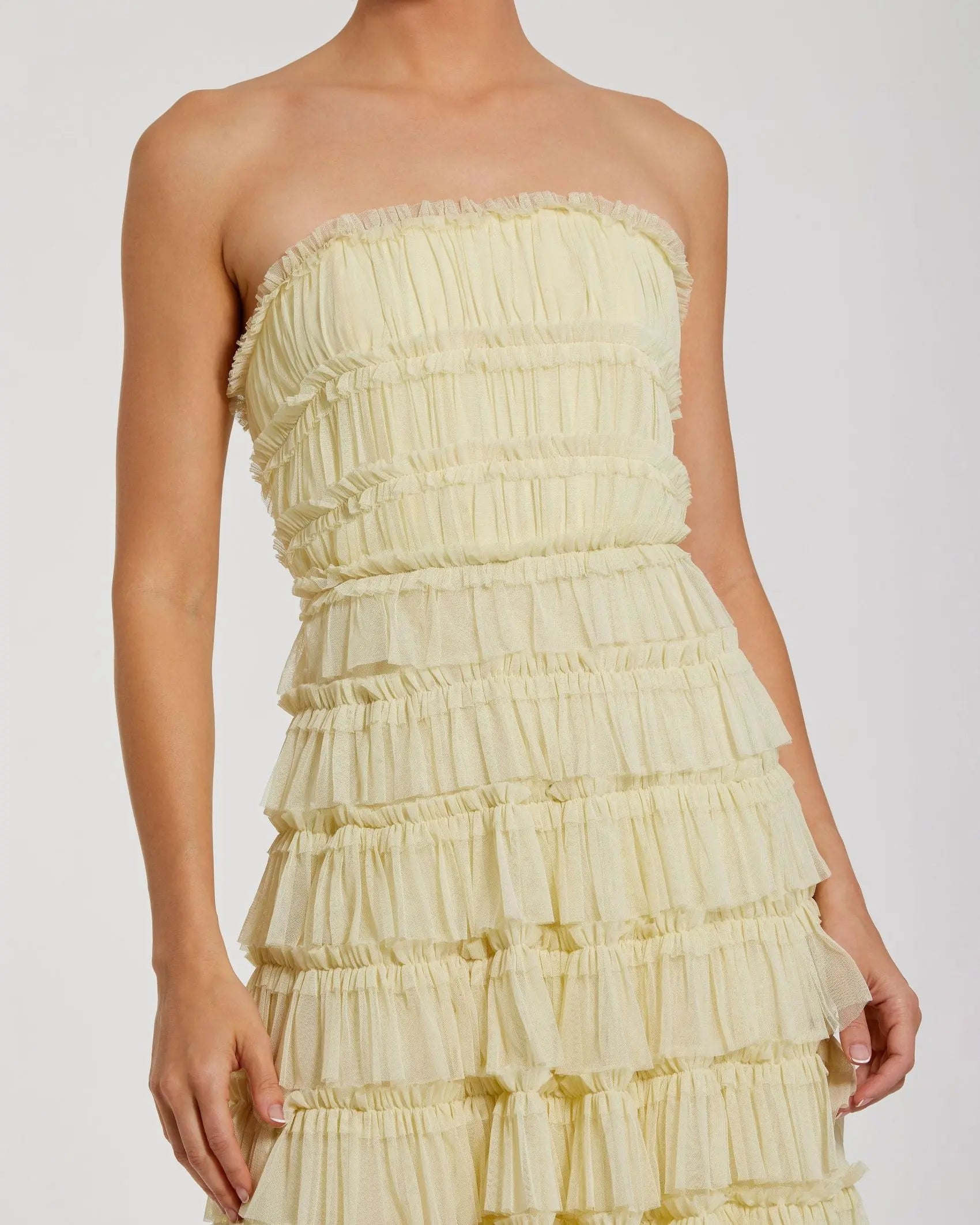 Yellow Micro Ruffle Strapless Midi Dress - Image 2