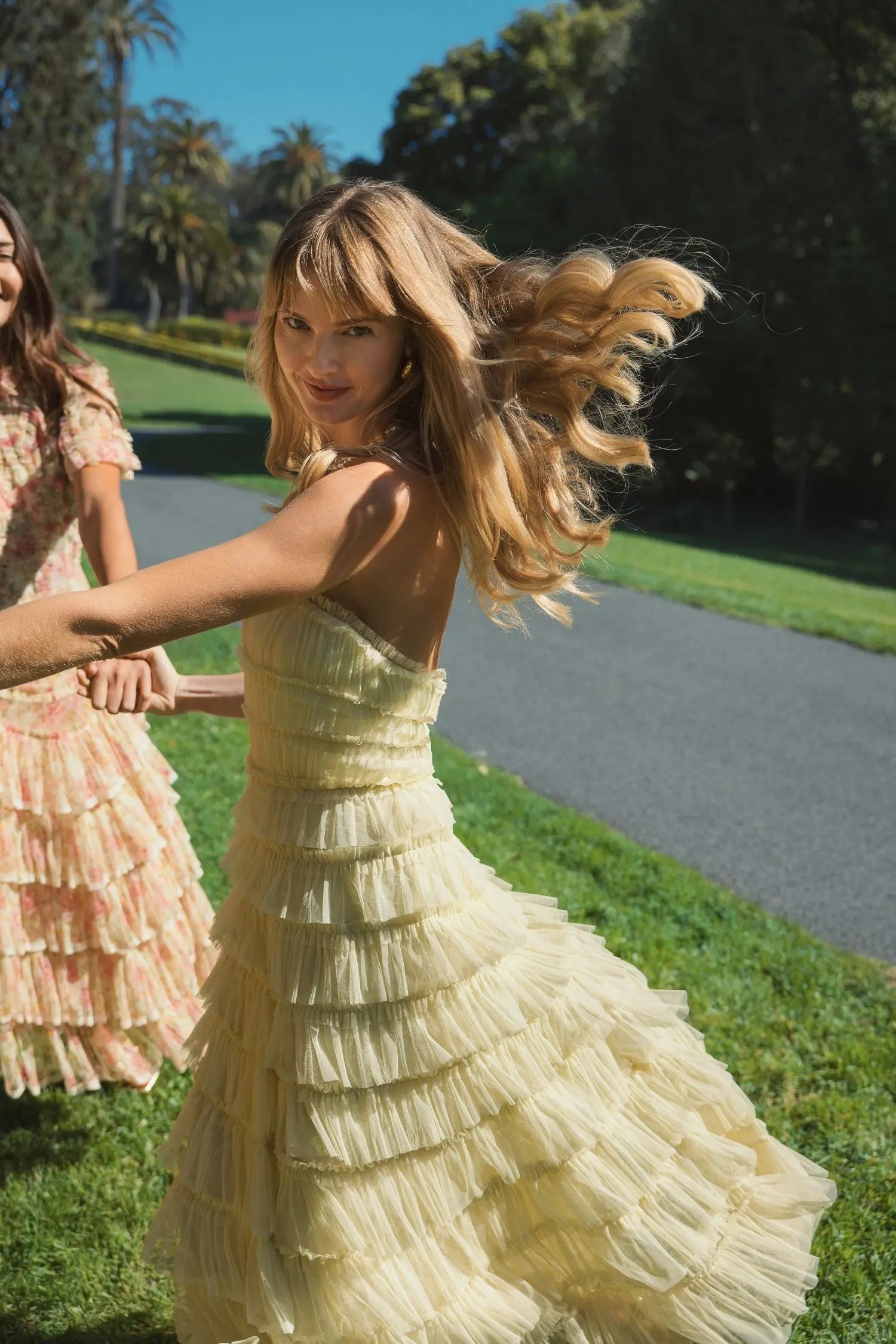 Yellow Micro Ruffle Strapless Midi Dress - Image 5