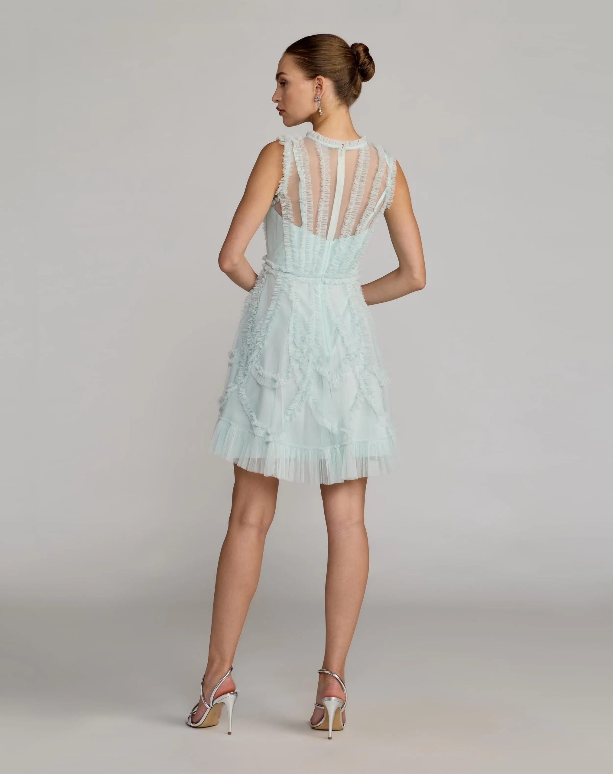 Light Blue High Neck Sleeveless Micro Ruffle Mini Dress - Image 4