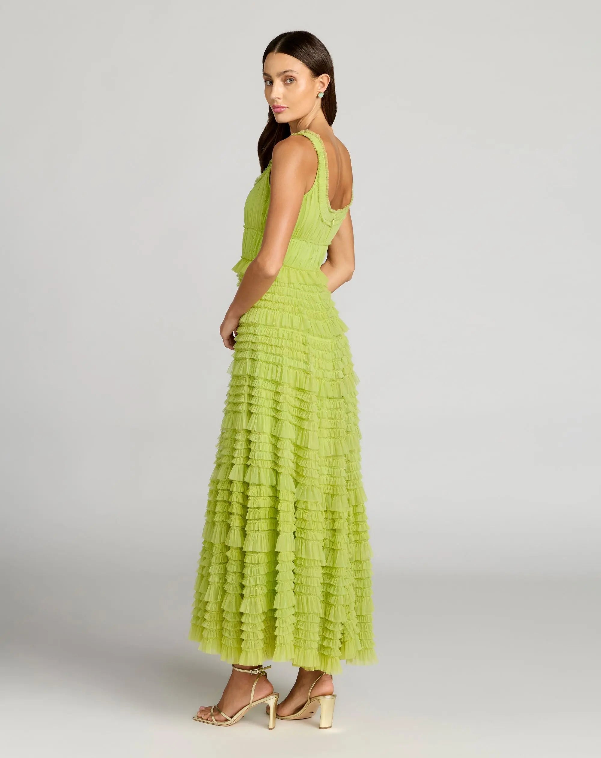 Green Micro Ruffle Sleeveless Scoop Neck Maxi Dress - Image 3