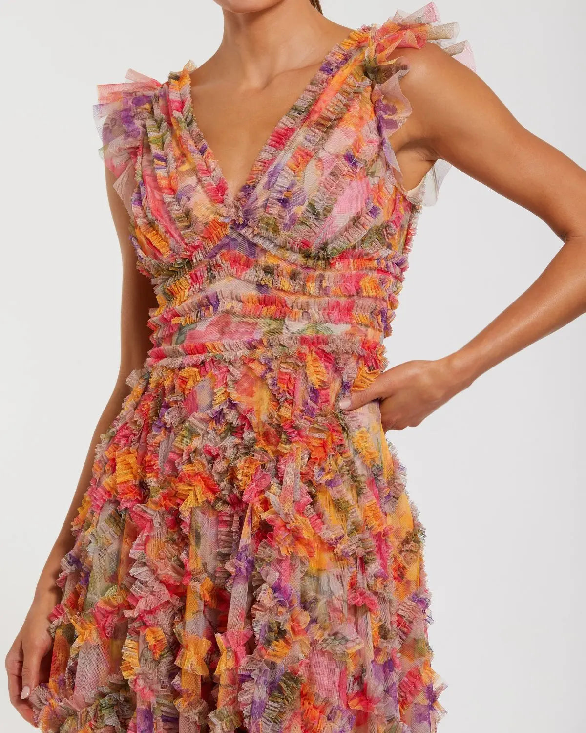 Multicolor Floral V-Neck Ruffle Maxi Dress - Image 2