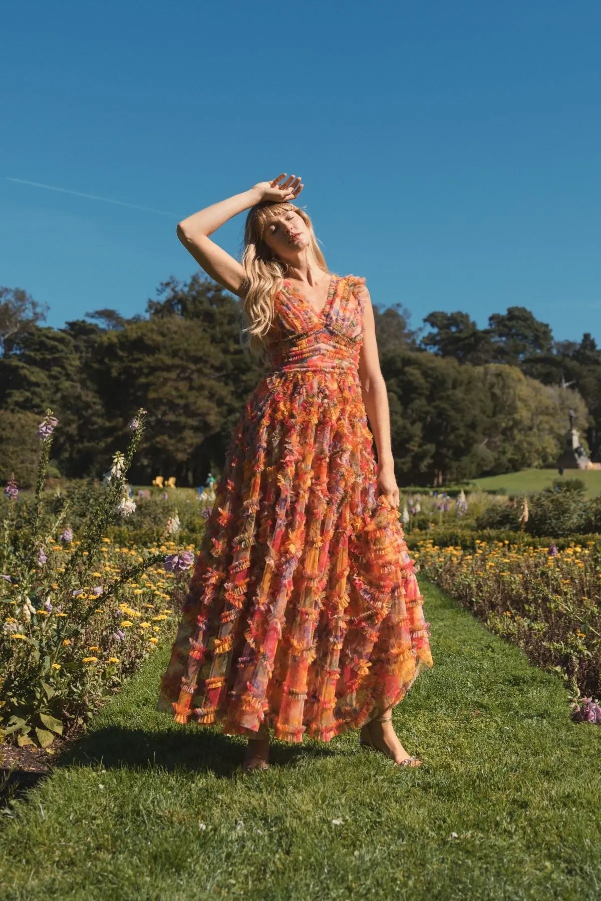 Multicolor Floral V-Neck Ruffle Maxi Dress - Image 4
