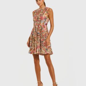 Multicolor Micro Ruffle Floral A-Line Mini Dress