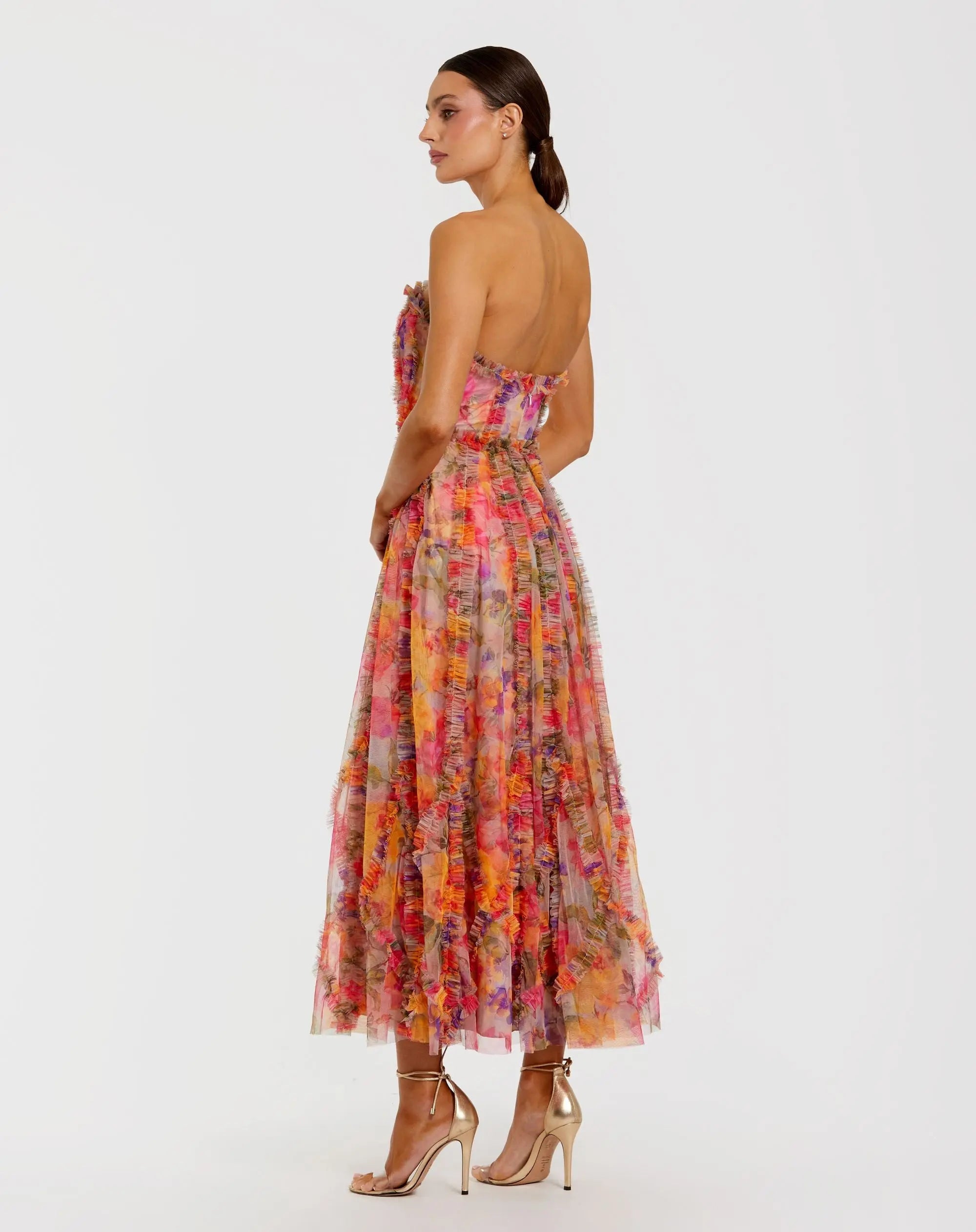 Multicolor Strapless Floral Ruffle Dress - Image 3