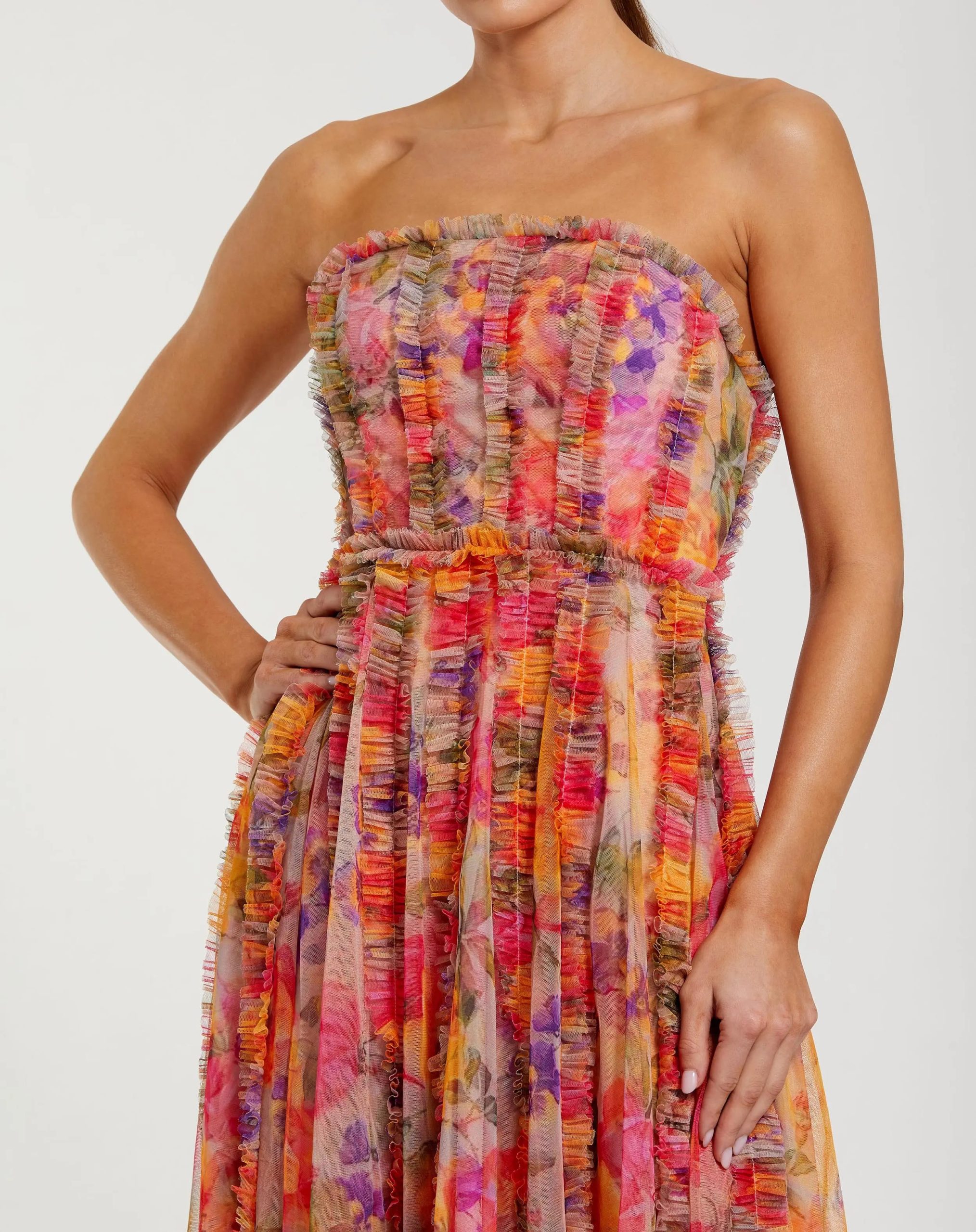 Multicolor Strapless Floral Ruffle Dress - Image 2