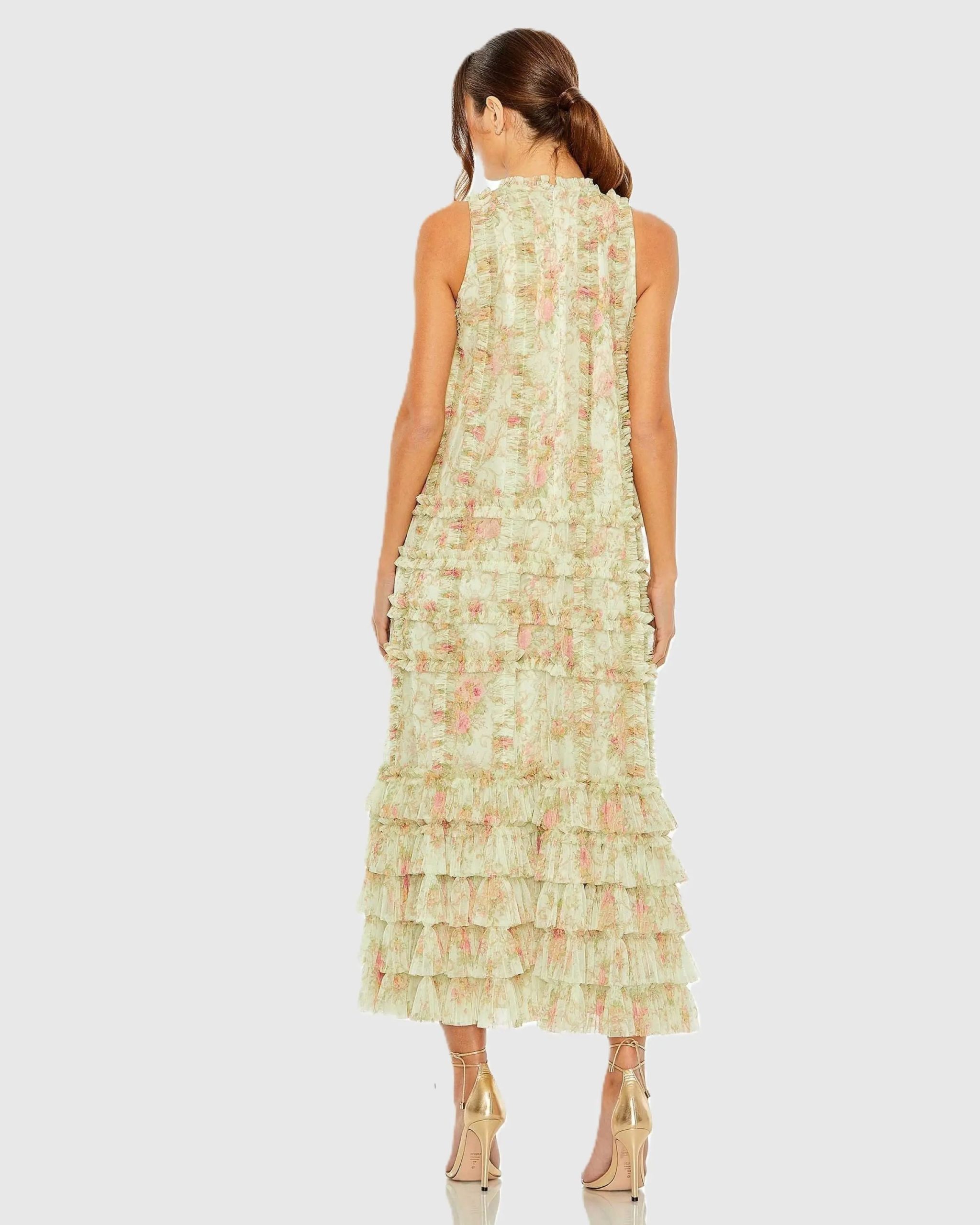 Green Tiered Ruffle Sleeveless Midi Dress - Image 3