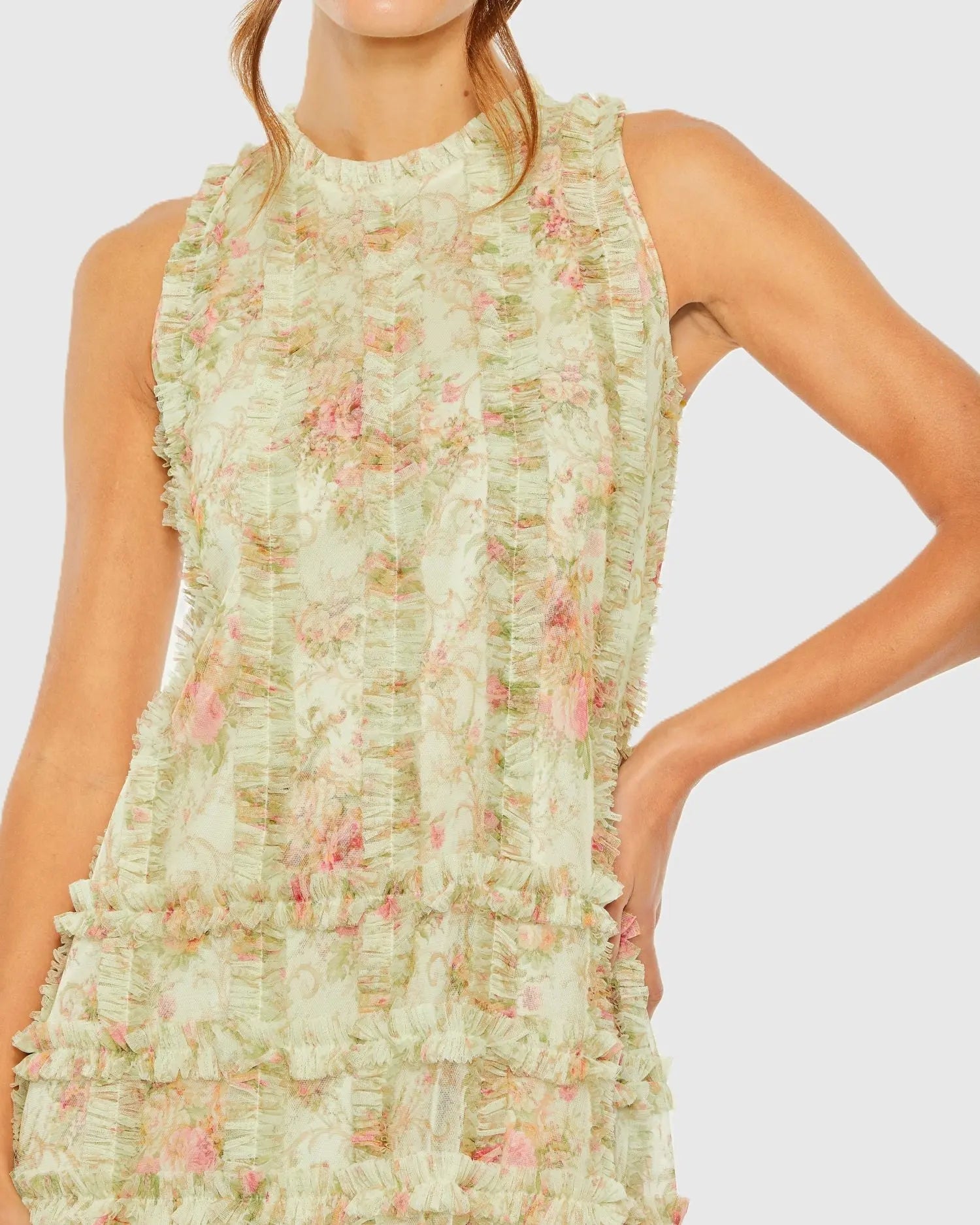 Green Tiered Ruffle Sleeveless Midi Dress - Image 2