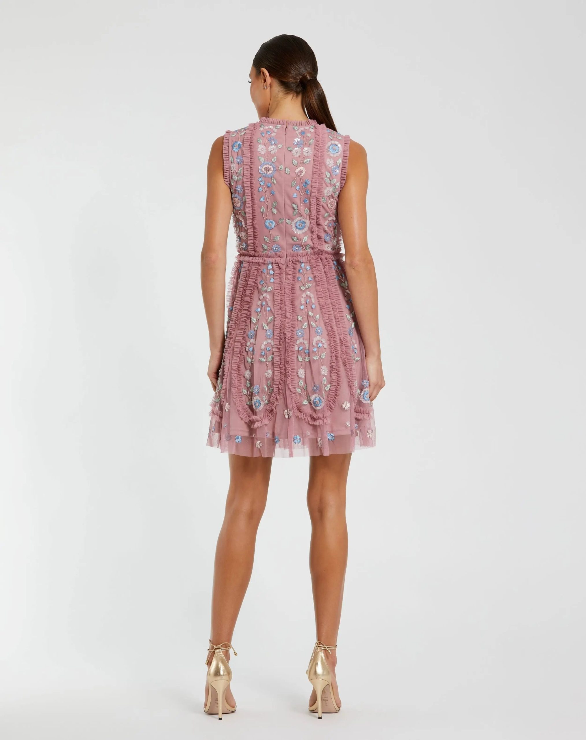 Pink Sleeveless High Neck Embroidered Mini Dress - Image 3