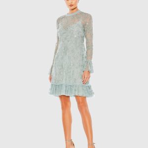 Blue Sequin Long Sleeve Mini Dress