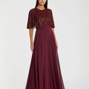 Red Beaded Overlay A-Line Gown