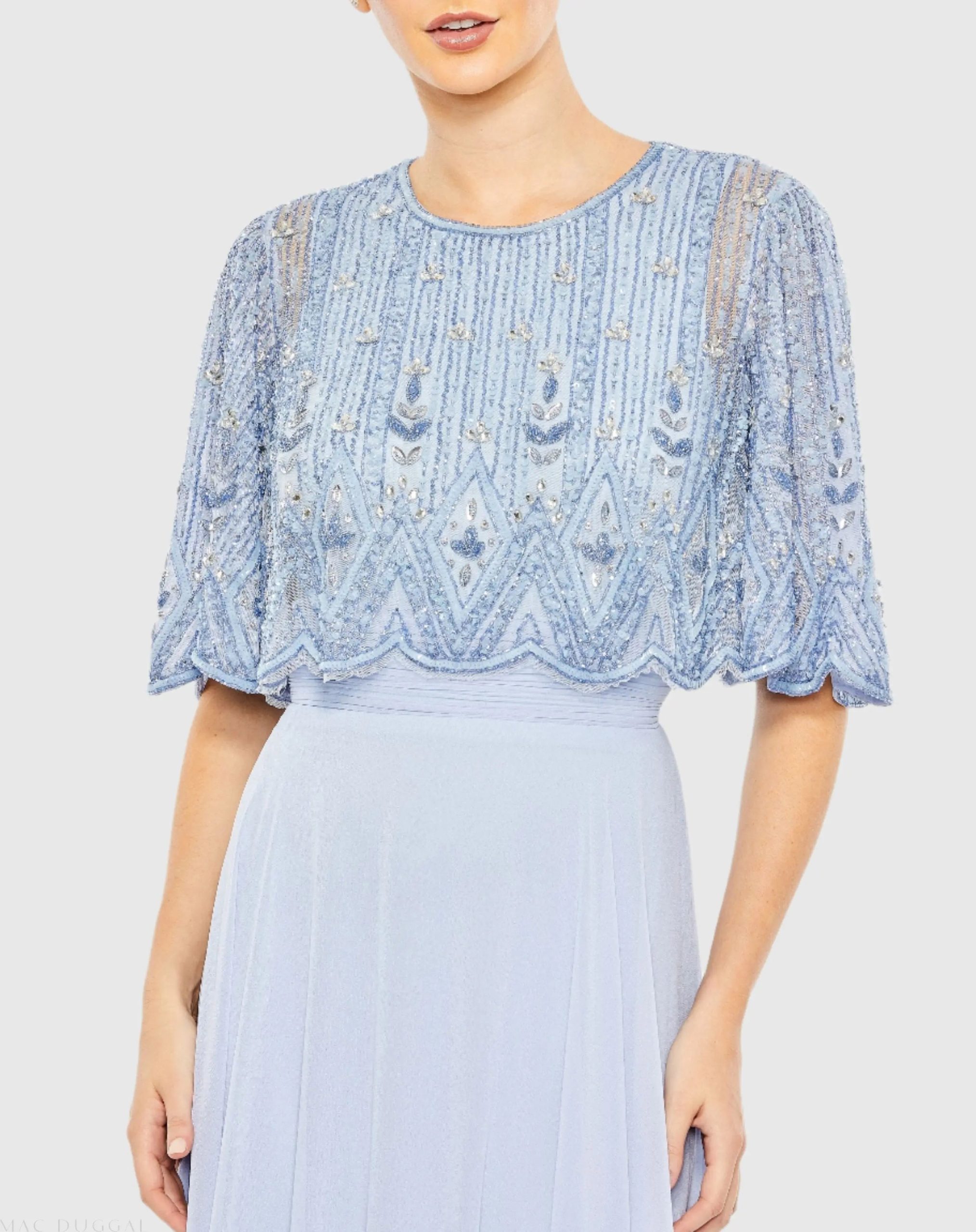 Blue Beaded Overlay A-Line Gown - Image 2