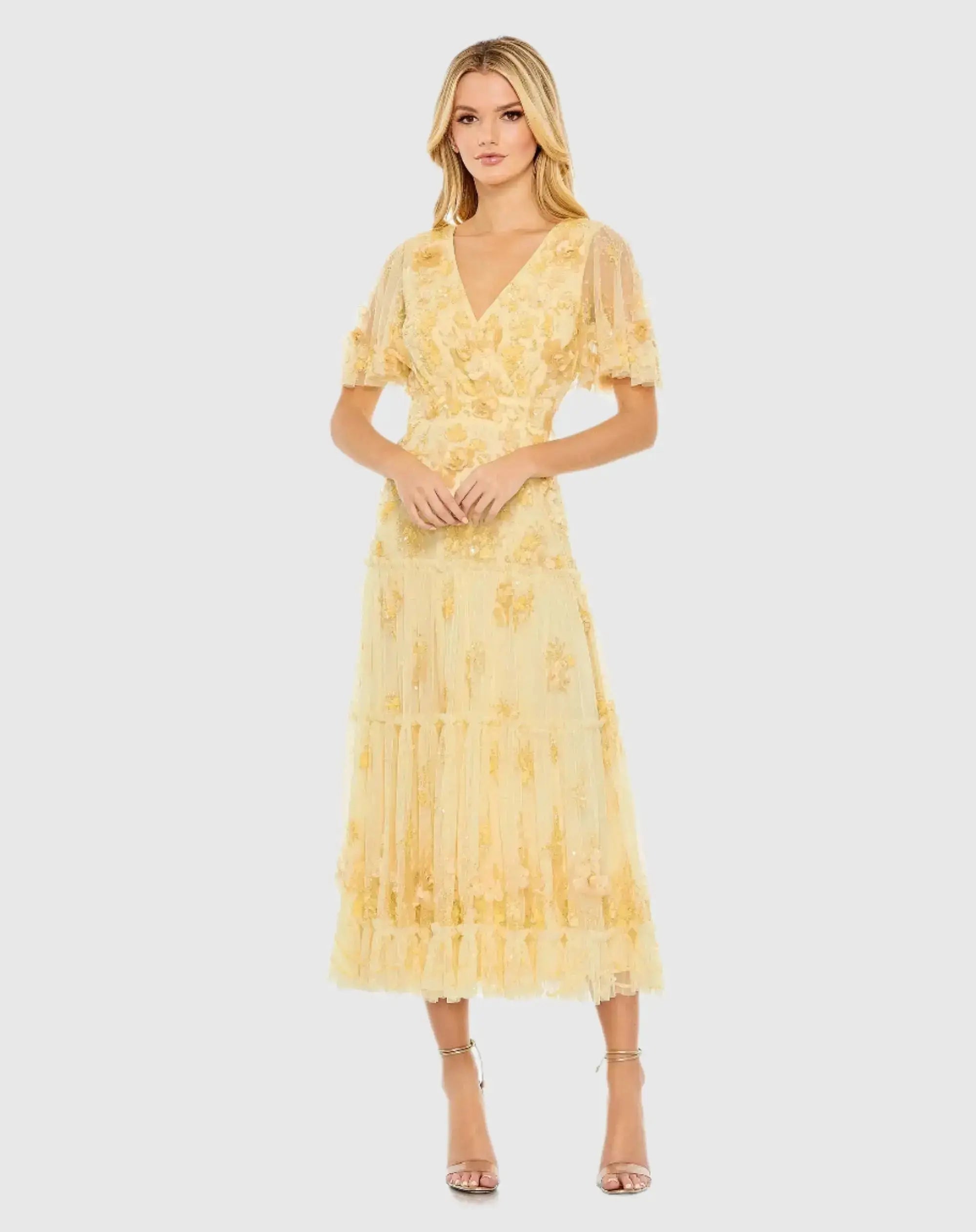 Floral Embellished Flutter Sleeve Tiered Dress - Image 2