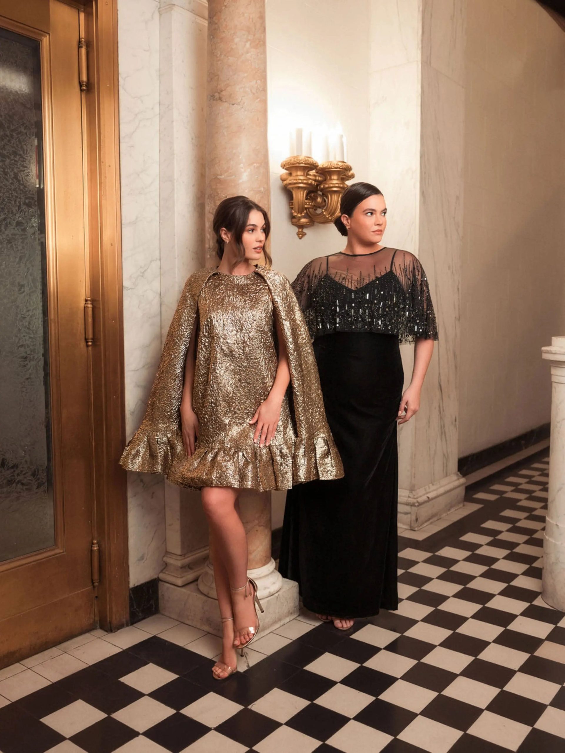 Black Velvet Trumpet Gown With Embellished Cape (Plus) - Image 4