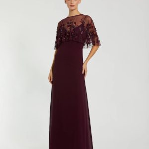Sleeveless Gown With Embellished Cape