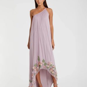 Purple One Shoulder Embellished Trapeze Gown
