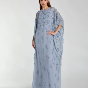 Blue Floral Embellished Kaftan Gown
