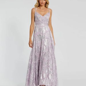 Purple Braided Strap A-Line Floral Gown