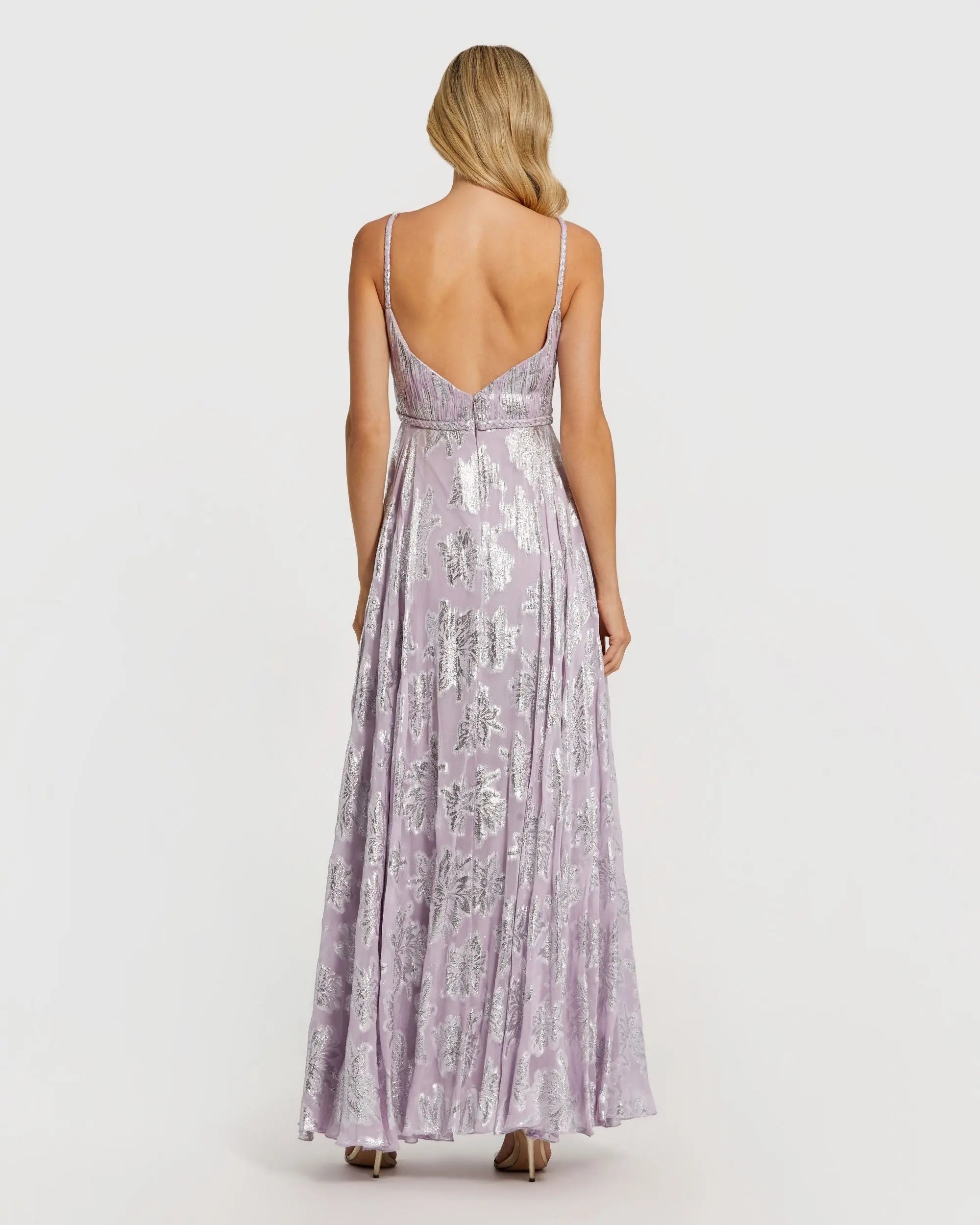 Purple Braided Strap A-Line Floral Gown - Image 2