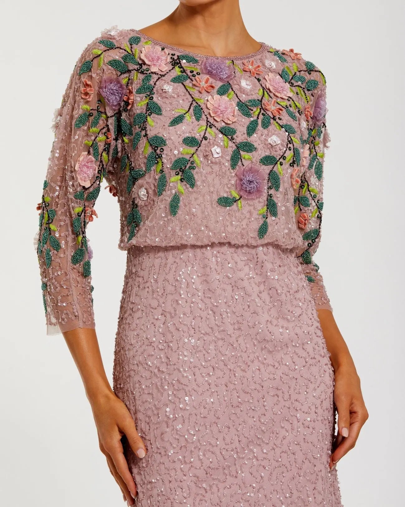 Purple Floral Embellished Long Sleeve Gown - Image 2