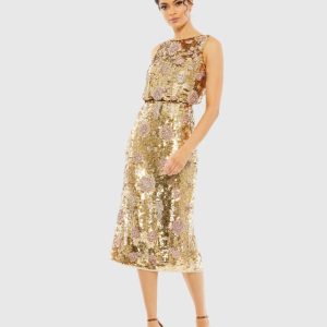 Gold Hand Beaded High Neck Midi Dress - FINAL SALE