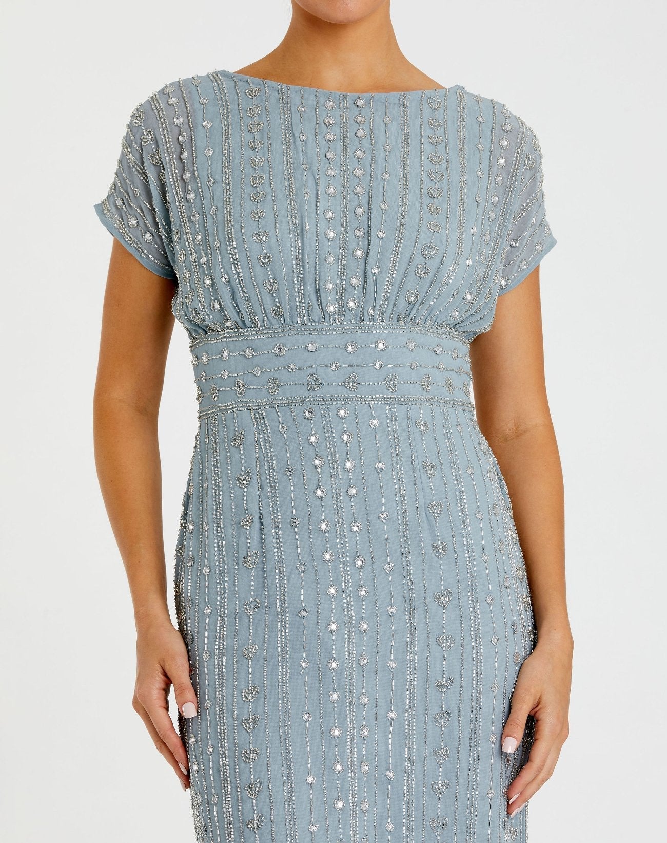 Blue Beaded Cap Sleeve Empire Waist Sheath Midi Dress - Image 2