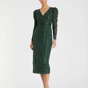Beaded Lace Long Sleeve Midi Dress