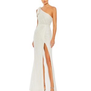 Pearl Embellished Soft Tie One Shoulder Gown