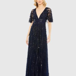 Embellished V-neck Column Gown