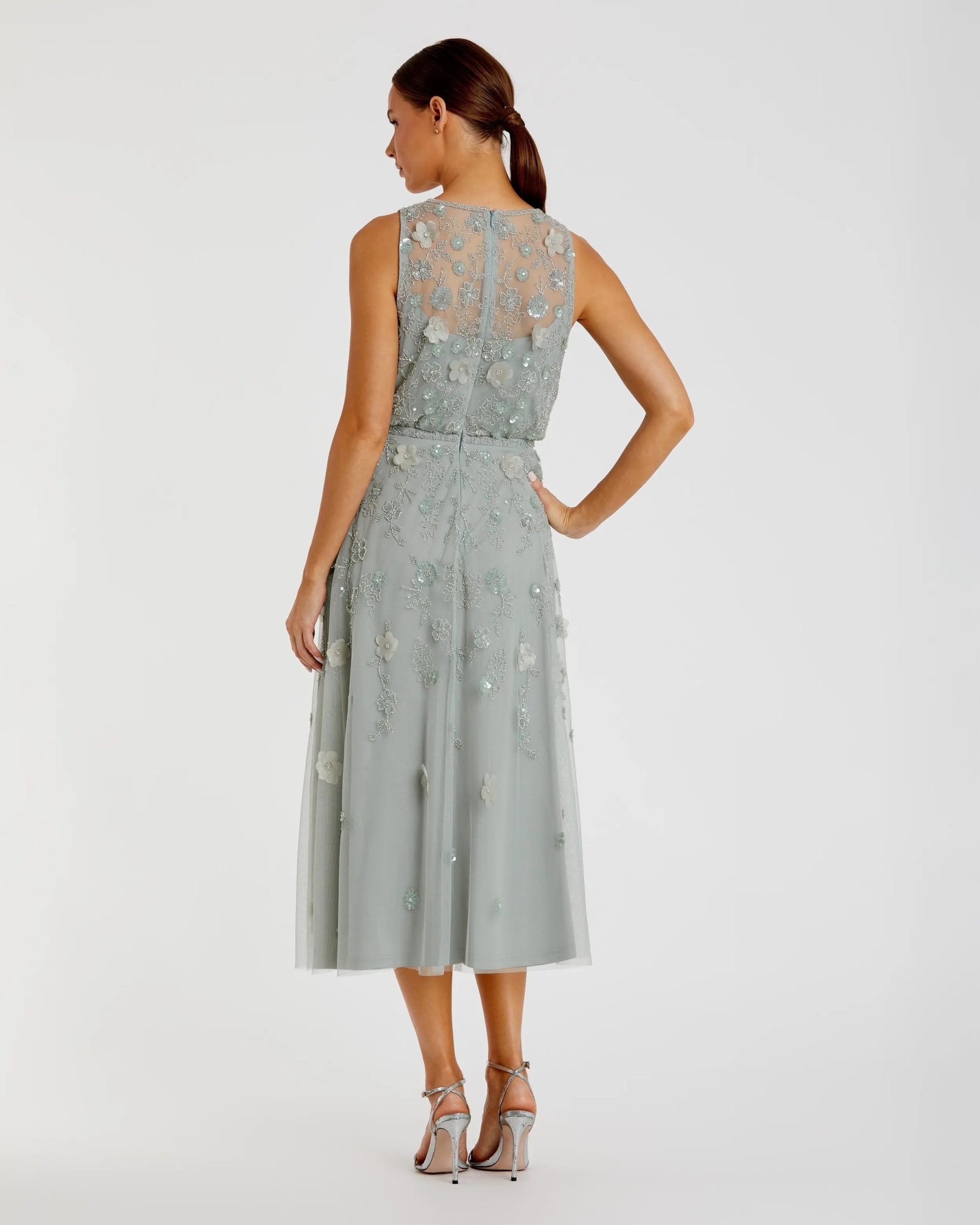 Green Floral Embellished Sleeveless Midi Dress - Image 3