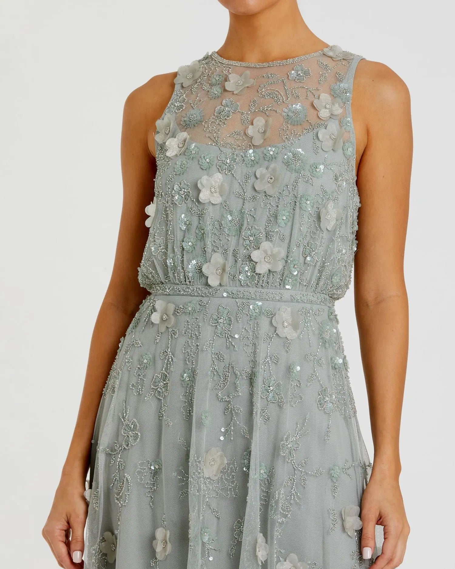 Green Floral Embellished Sleeveless Midi Dress - Image 2