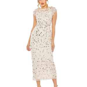 Light Pink Floral Applique Cap Sleeve Sheath Dress - FINAL SALE