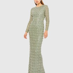 Long Sleeve High Neck Beaded Gown