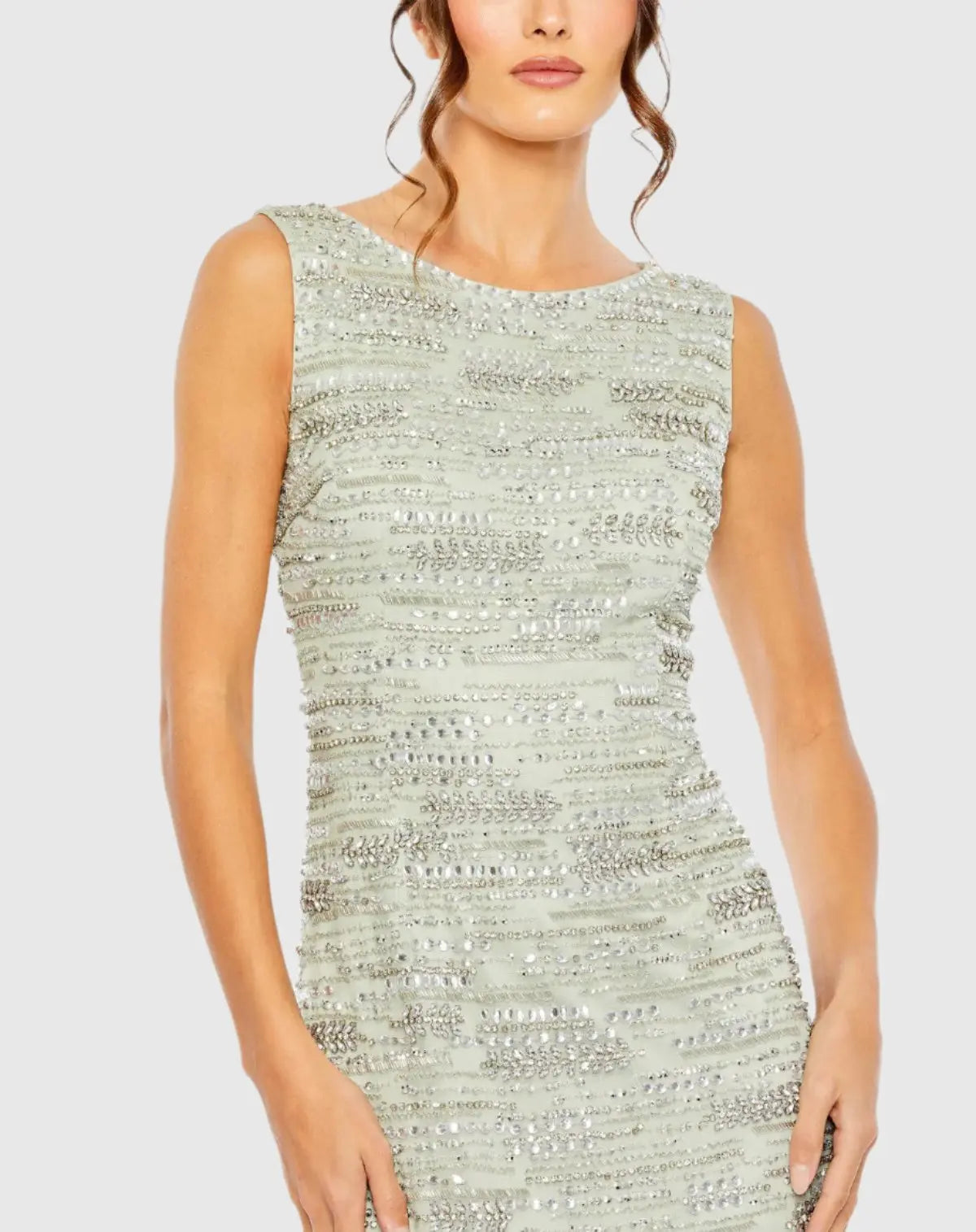 Green Sleeveless Embellished Dress With Fringe Hem - Image 2