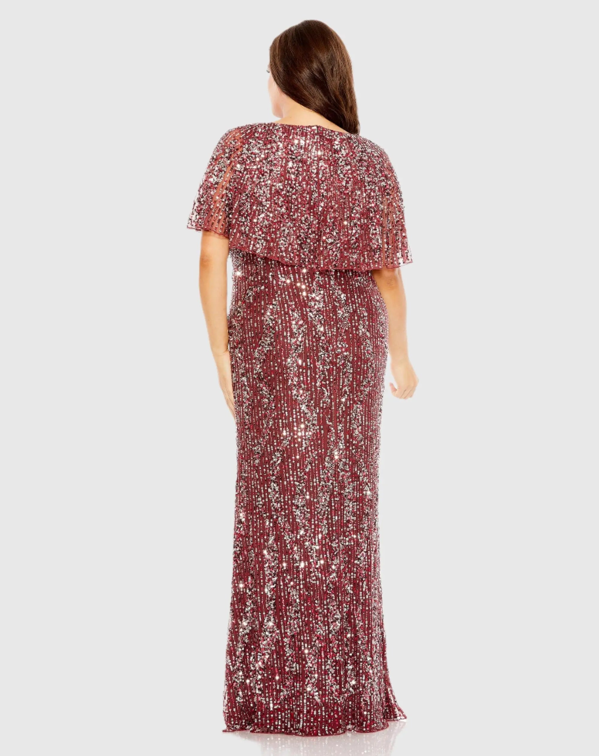 Red High Neck Column Gown with Cape - Image 3