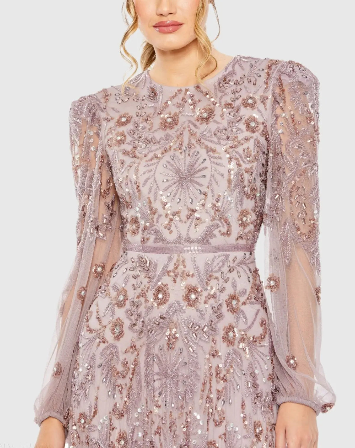 Purple Puff Sleeve Embellished A Line Gown - Image 2