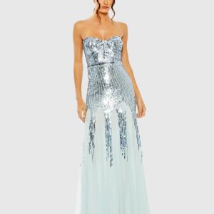 Blue Sleeveless Sequin Mesh Gown