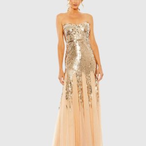 Gold Sleeveless Sequin Mesh Gown