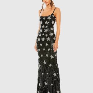 Black Star Embellished Sleeveless Sequin Gown