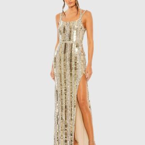 Gold and Silver Halter Neck Embellished Detailed Back Gown