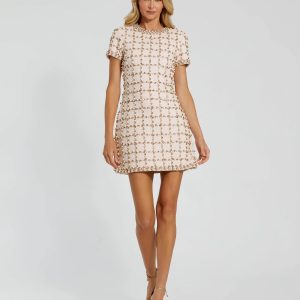 Pink Rhinestone And Pearl Embellished Mini Dress