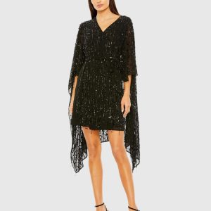 Cape Back Fringe Beaded Robe Dress