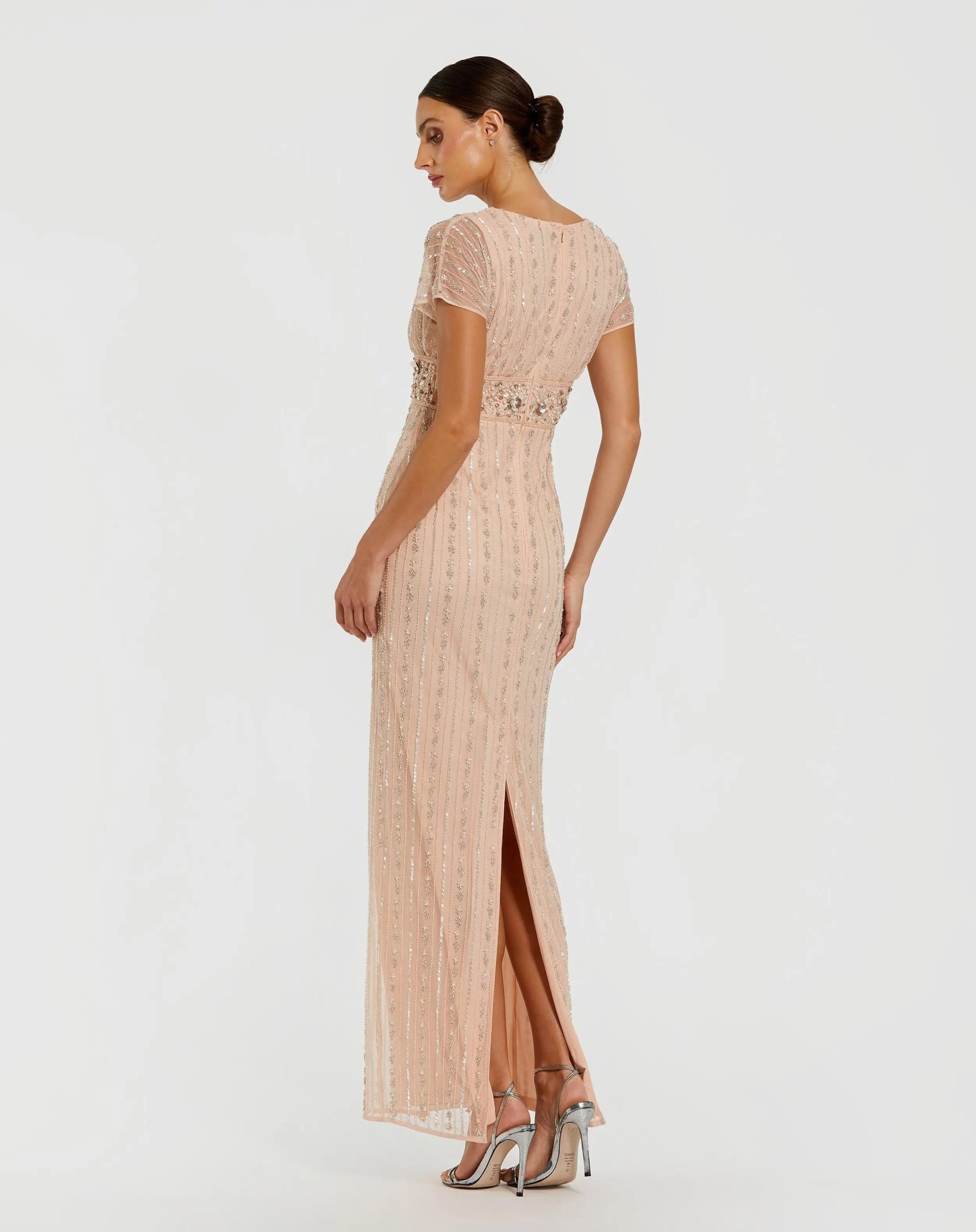 Light Pink Beaded Blouson Column Gown - Image 3